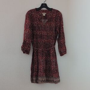 Lucky Brand Red Paisley Long Sleeve Dress